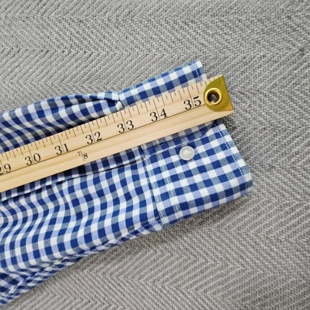 Banana Republic Grant Fit Shirt Men's‎ M Blue Check Stretch Oxford Button Up EUC